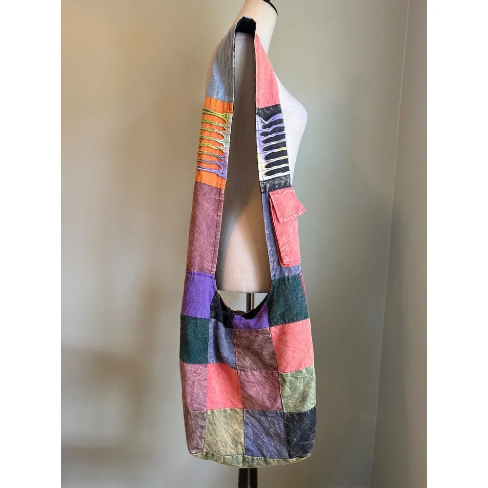 Patchwork Boho Hobo Cotton Multicolor whimsigoth grunge distressed colorful y2k